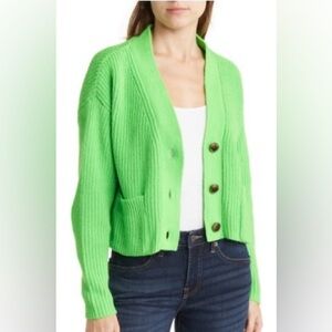 Ever After Ribbed Crop Cardigan Size L Color  Bright Chartreuse